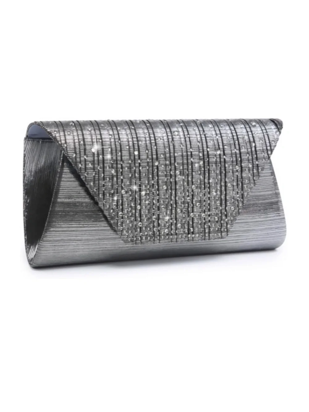 Metallic Silver Embellished Envelope Clutch